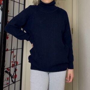 Dolores | Navy Blue Knit Turtleneck Long-Sleeve Pullover Sweater